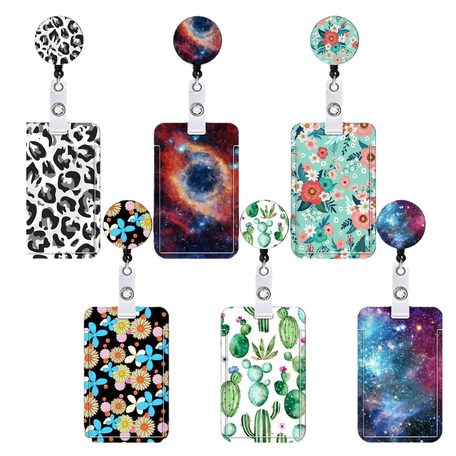 Picture of Retractable easy-pull buckle Badge clip small floral pattern ID card holder ID lanyard easy-pull telescopic buckle