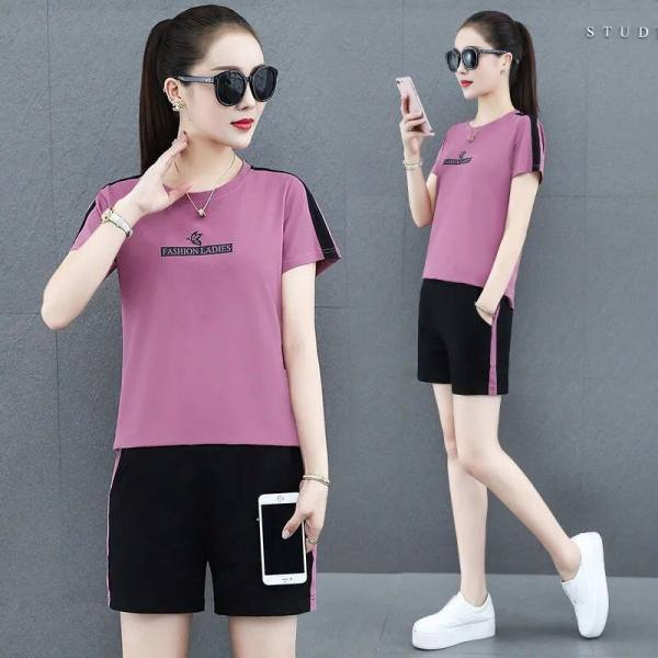 Plus size sports casual wear suit women's summer 2024 new student loose short sleeve shorts two-piece set