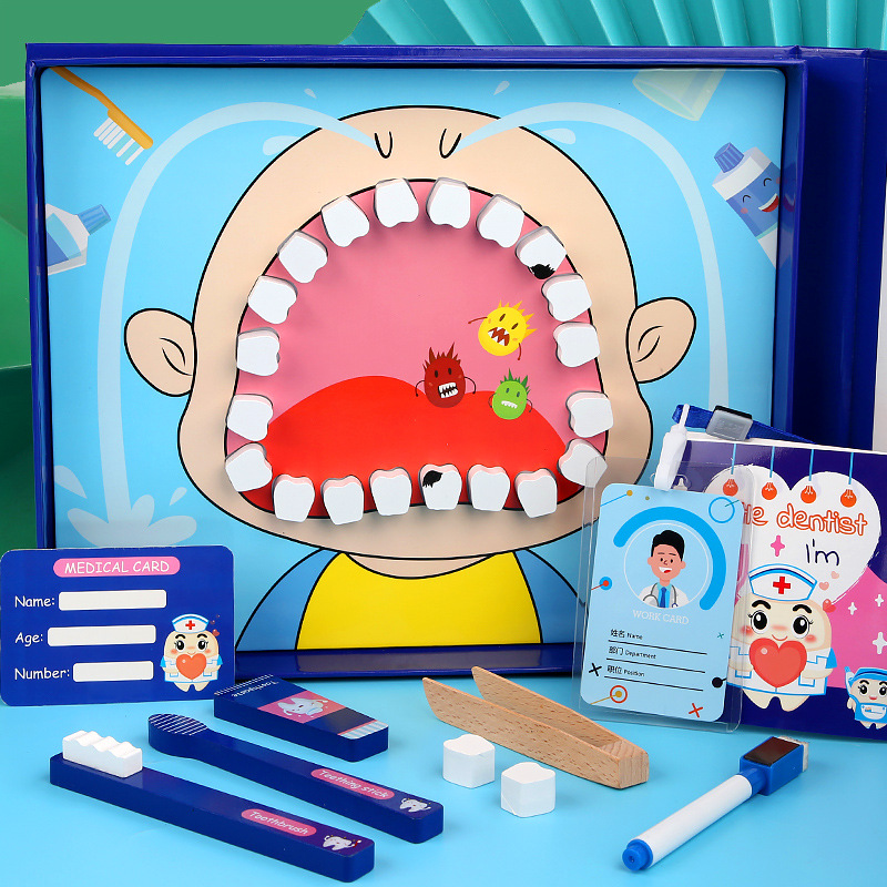 Baby puzzle boys and girls children play house simulation doctor dentist dental children's wooden toy set 3-6 years old