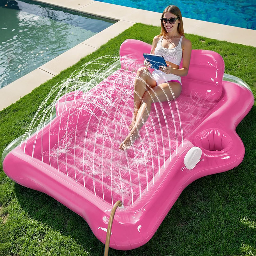 Picture of Inflatable Tanning Pool Spray Water Toy Double Lounge Chair Baby Sunshade Seat Water Slide Adult Floating Lounger