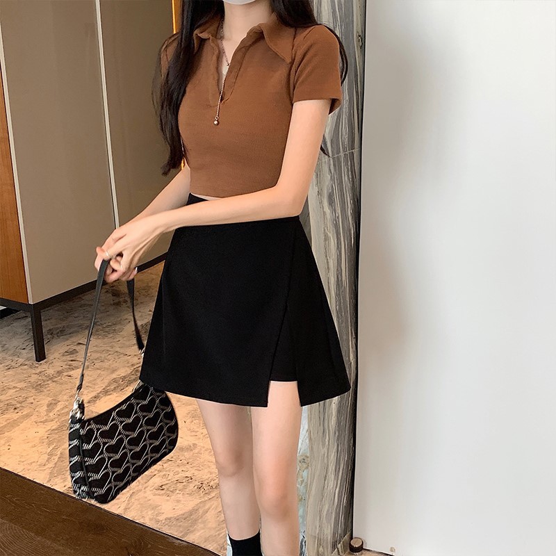 2023 Summer New plus size chubby girl Black Skirt Women's High Waist Slimming Elegant Slim-fit A- line Short Skirt
