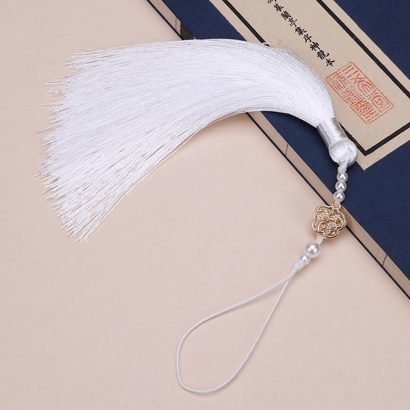 Picture of Pearl Fan Ancient Style Tassel Waist Pendant Fan DIY Tassel Chinese Han Dynasty Cheongsam Car Hanging Tassel Pendant