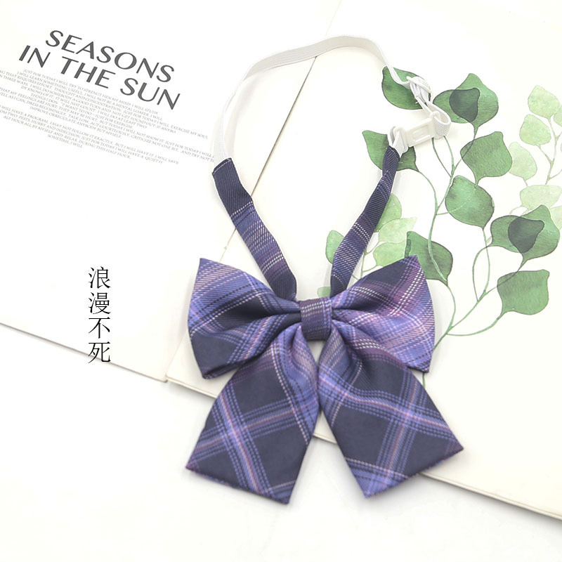 Picture of Hot-selling College Style Oka Pear Field Soot Black Bow Plaid Flat Horn JK Collar Bow Tie Shirt Accessories