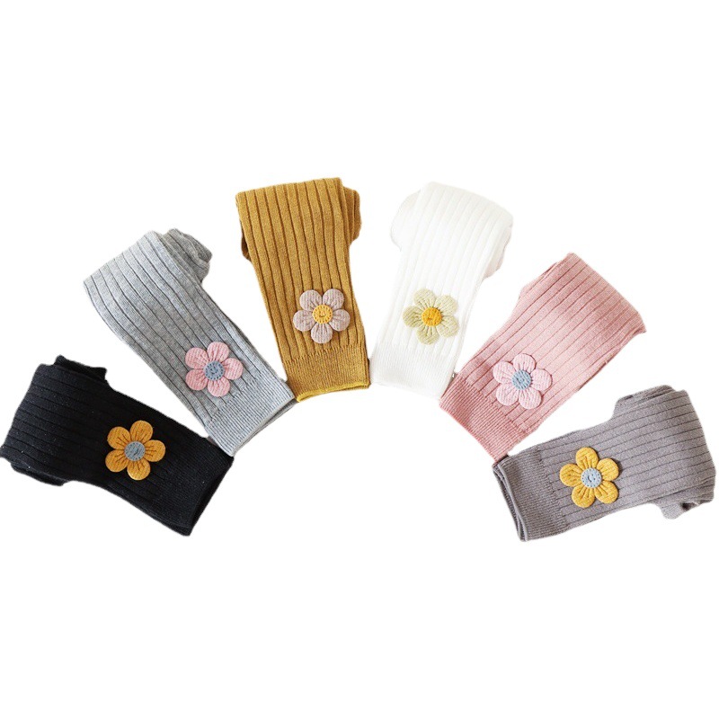 Baby Leggings Spring Girls' Pantyhose Cute Five-Petal Flower Kidsren's Nine-Point Pants Baby Combed Cotton Leggings