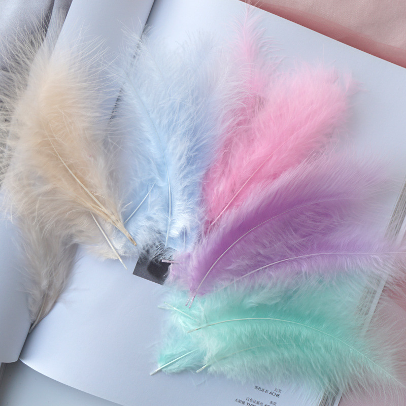 Picture of Colorful Turkey Hair Pointed Tail Velvet Dream Catcher Material Wave Ball Gift Box Filler Shooting Props Feather Decoration