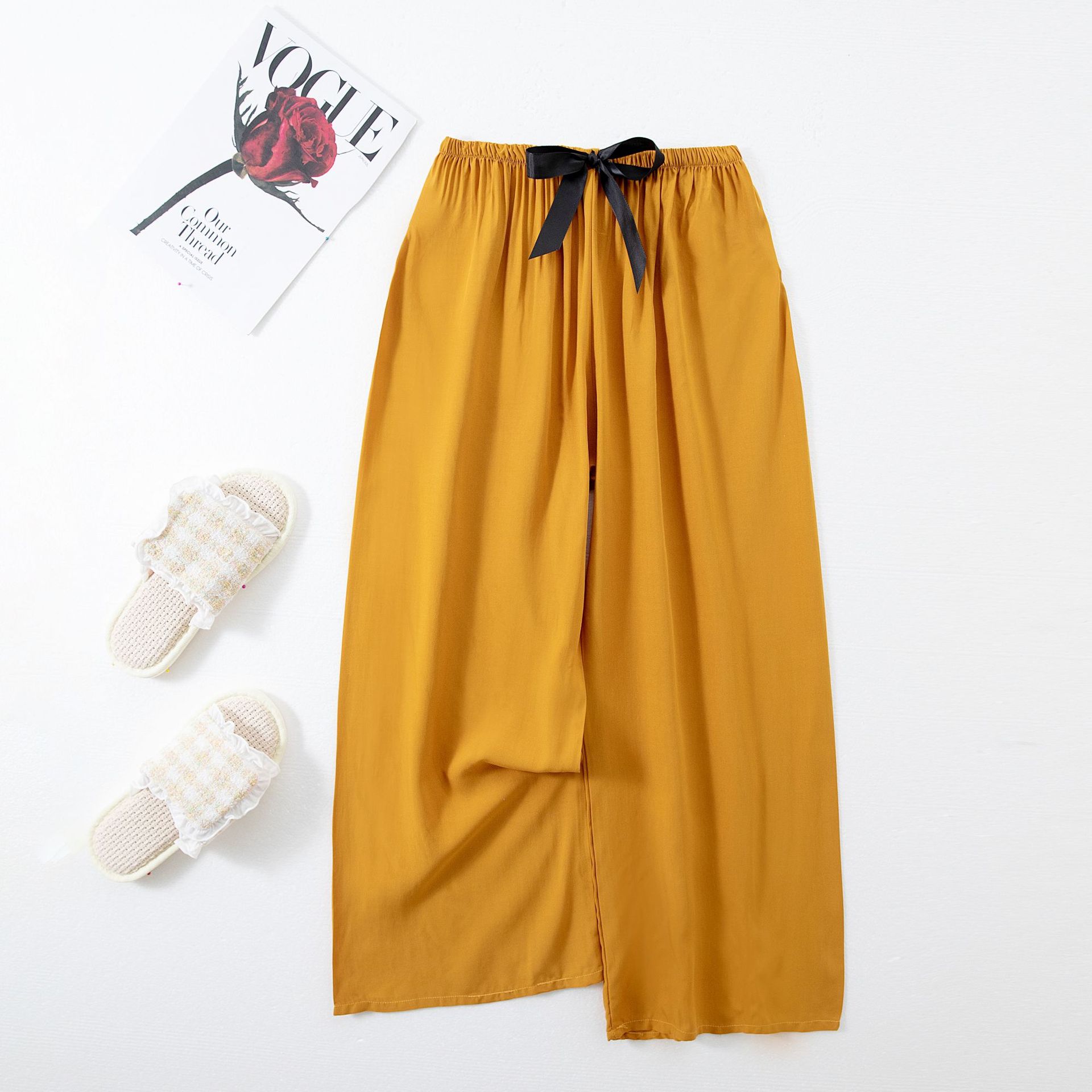 Picture of Cotton Silk Pajama Pants Women's Summer Thin Black and White Cartoon Style Wide Leg Pants Large Size Loose Outer Wearing Foreign Trade Beach Pants