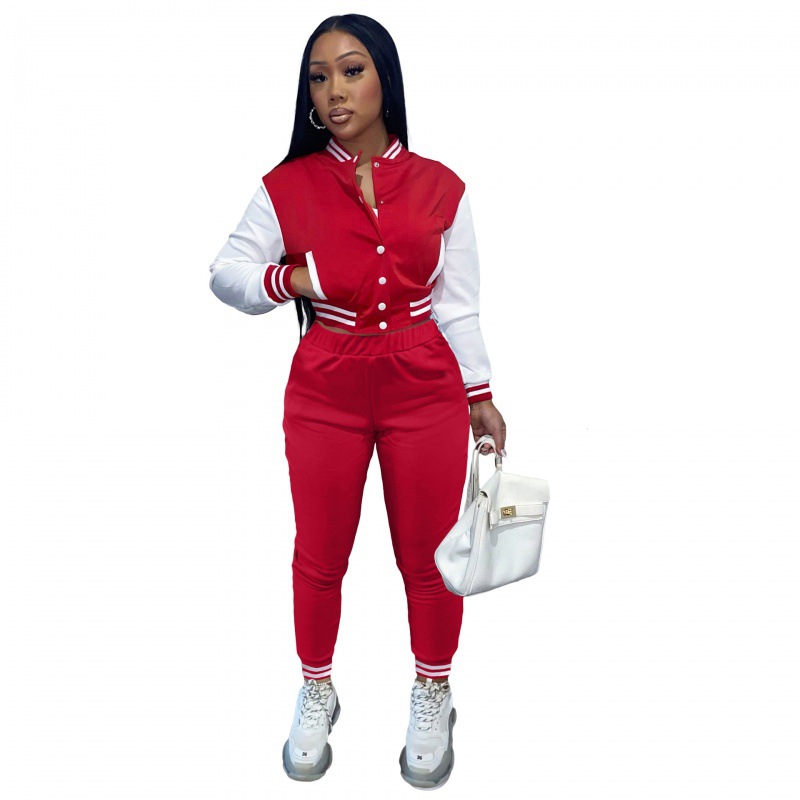 Picture of European and American Amazon Explosions Women's Stitching Jacket Single-breasted Baseball suit Women's Clothing Sports Two-piece Set