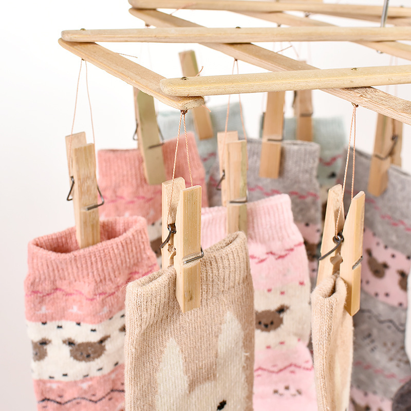 Picture of Carbonized bamboo pants rack hanger multi-clip pants clip clothes clip bamboo clip drying socks rack multi-clip bamboo clothes hanger