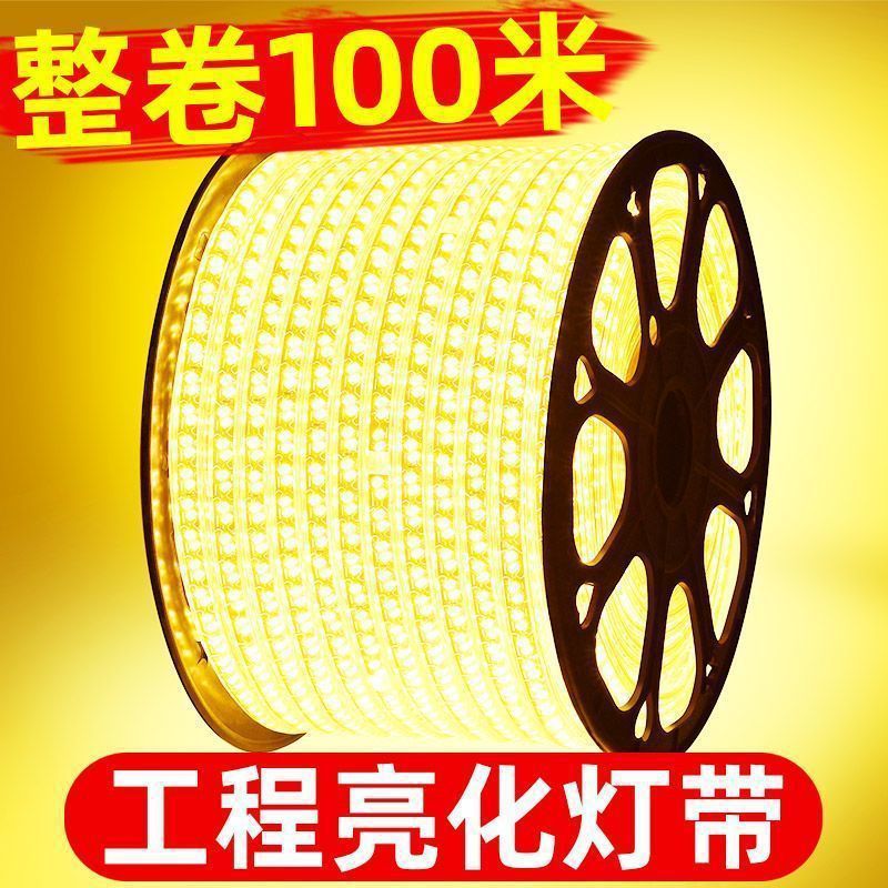 LED Light Strip 100m Outdoor Project Lighting Super Bright Waterproof Warm Light Household Living Room Three-Color Dimming Decorative Light Strip
