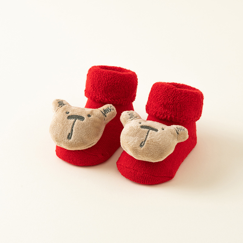 Picture of Newborn baby socks autumn and winter baby warm fleece-lined red terry non-slip Christmas floor socks toddler socks wholesale