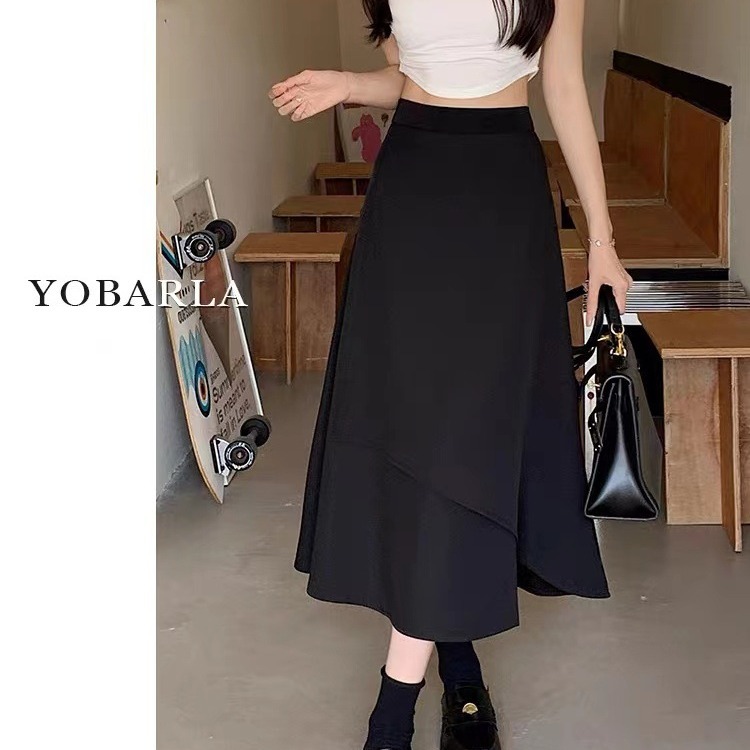 Irregular split skirt for women Spring and Autumn 2023 new high waist mid-length slimming A- line large swing umbrella skirt