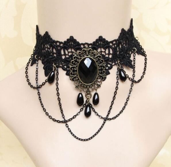 Picture of Cross Border Accessories Women's Neck Strap Court Gothic Spice Girl Neck Chain Lace Necklace Choker Clavicle Chain Collar Collar Vintage