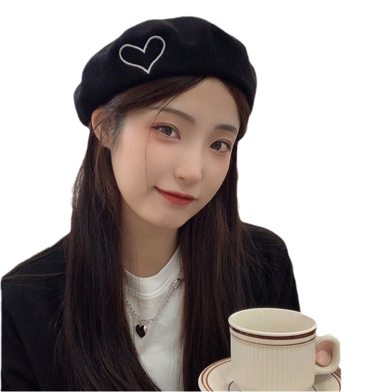 Beret women's celebrity style autumn and winter woolen beret heart painter hat ins fashion all-match pumpkin hat