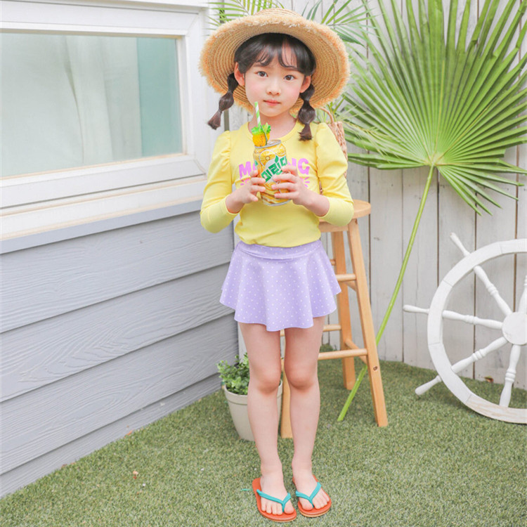 Split Two-piece Children's Swimsuit Women's Skirt-style Flat-angle Conservative Sun Protection Seven-point Sleeve Cute Sports Water Park