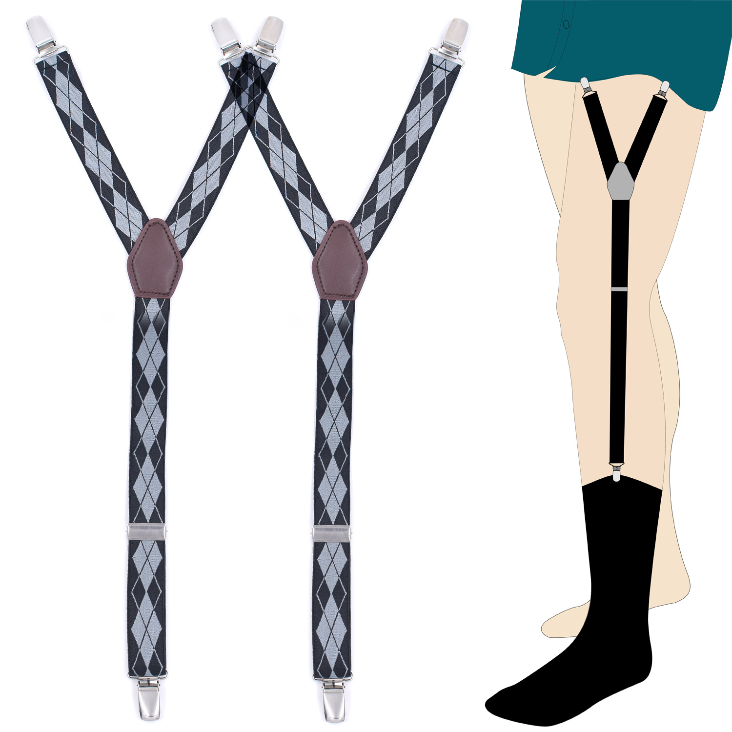 Picture of Cross-Border Supply Adult Men's Shirt Non-Slip Anti-Wrinkle Elastic Jacquard Three-Clip Y-Style Garter Fixed Clip