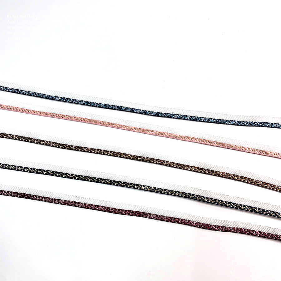 0.8CM new polyester clothing apparel white edge glossyred S-shaped strand edge jacquard female webbing jacquard cotton webbing