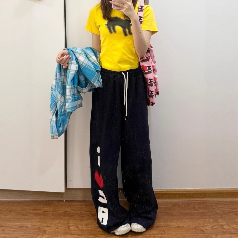 Plus Size Design Heart Letter Print Drawstring Casual Pants for Women 2025 Spring Loose Slimming Versatile Sports Sweatpants