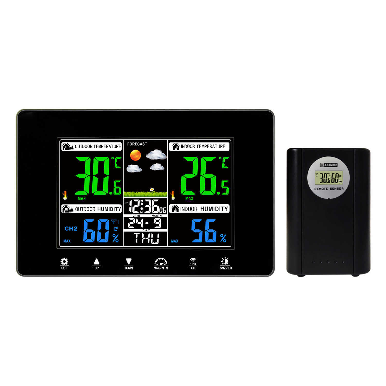 Picture of Cross-border LCD color weather forecast clock wireless transmission wine kiln garage cold room temperature and humidity weather monitoring clock