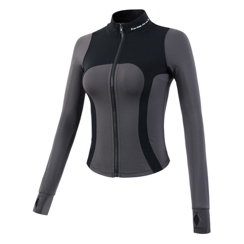 Slimming Yoga Clothes Jacket Stretch Top Tight Stand Collar Zipper Jacket Fitness Quick-drying T-shirt Women's Sports Long Sleeve