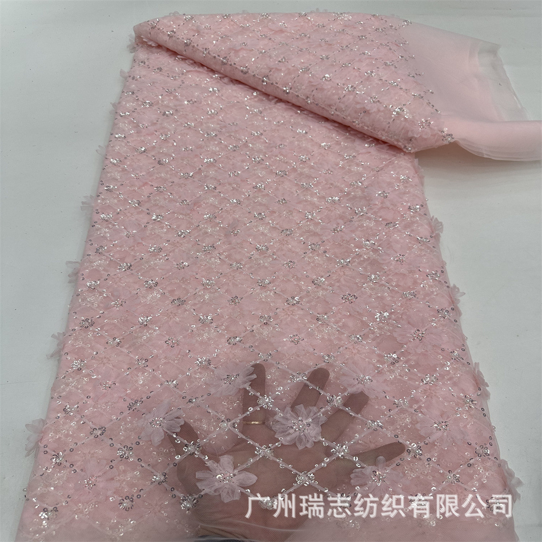 Picture of Evening Dress with Sequin Embroidery, Quilted Three-Dimensional Floral Lace Fabric, Fresh Style Long Children's Dress with Mesh Embroidery Fabric