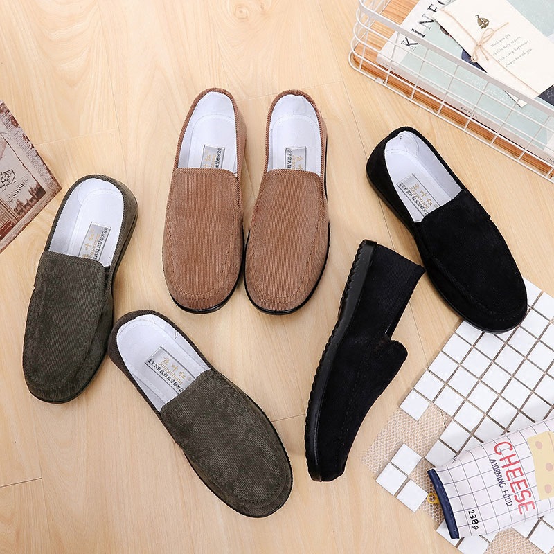 Beijing leaf Red Spring old Beijing cloth shoes men's single shoes fashion flat lazy soft bottom driving corduroy casual work shoes