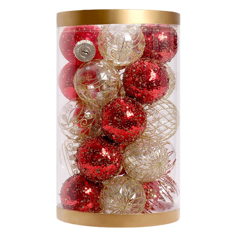Cross-border New Christmas Decorations Red Gold Boutique PET Painted Christmas Ball Set Christmas Tree Decorative Ball