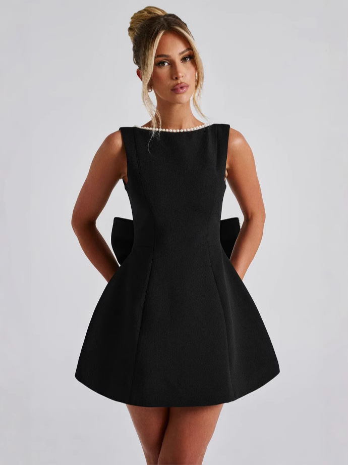 AliExpress cross-border summer new women's clothing pearl edge fashion slim skirt backless hot girl A- shaped dress