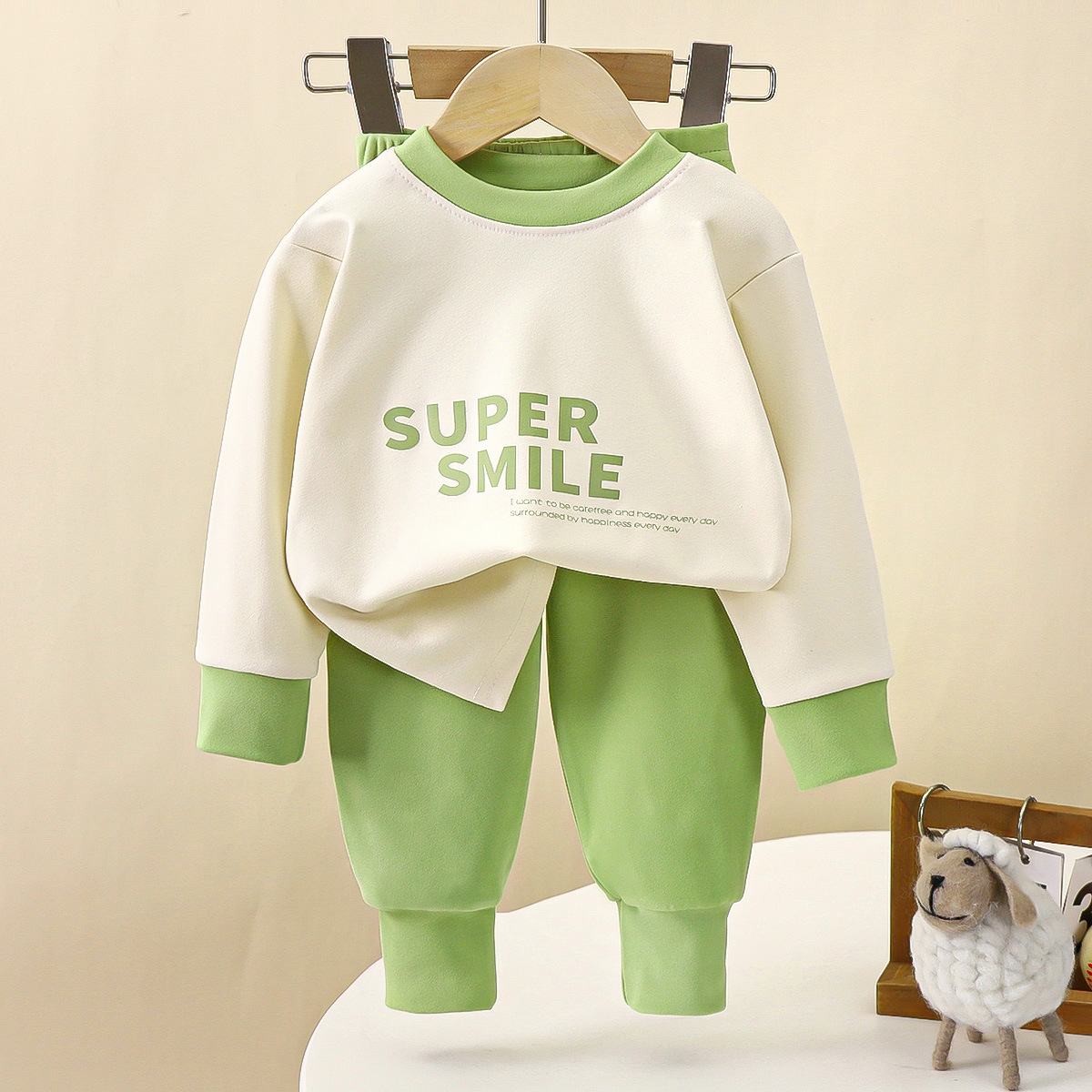 Picture of Children's Underwear suit Double-Sided Fleece Autumn Clothes Autumn Trousers Boys Home Clothes Autumn and Winter Girls' Pajamas Round Neck New