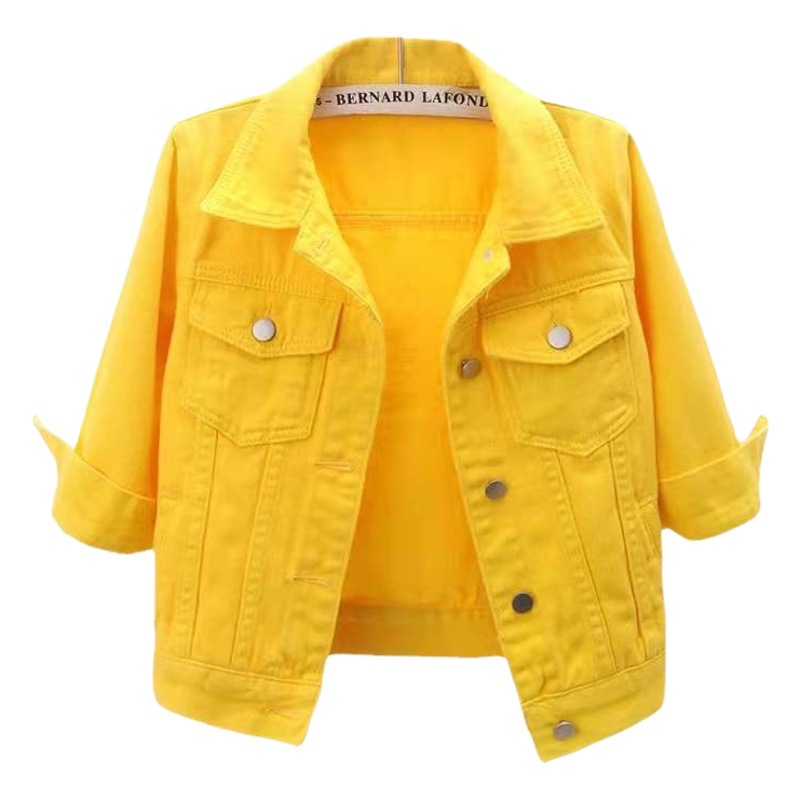 Spring and Summer Korean Style Slim-fit Colorful Mid-sleeve Denim Jacket Women's Short Seven-sleeve Jacket Waistle Small Shawl Top