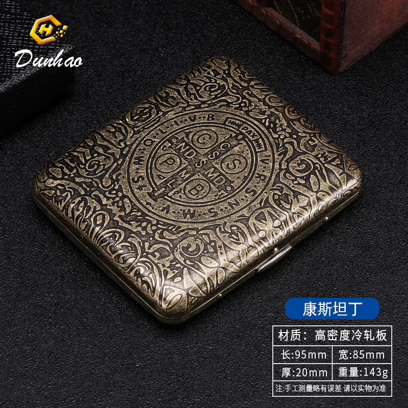 Picture of New Bronze Condensed Flower 20-Pack Metal Imitation Copper Cigarette Box Flip-Top Gift Box Carved and Engraved Pressure-Resistant and Dust-Proof Cigarette Box