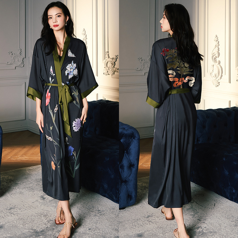 Picture of Yaoting Satin Printed Pajamas for Women Summer Large Size Accessible Luxury Three-Quarter Sleeves Cool Long Nightgown Home Wear Women Wp2669
