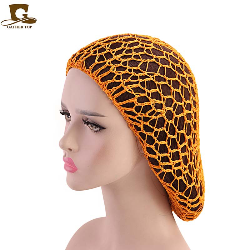 Picture of Women's Handmade Crocheted Braided Net, Mesh Pocket, Mesh Plate Hair Hat, Nightcap, Retro Bow, Retro Style
