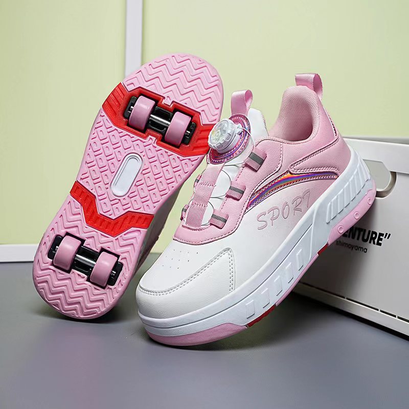 Picture of Pulley Heol Shoes Skate Shoes Four-wheel Deformation Shoes Children Adult Roller Skate Shoes Wheel Shoes Double Rai Wheel New
