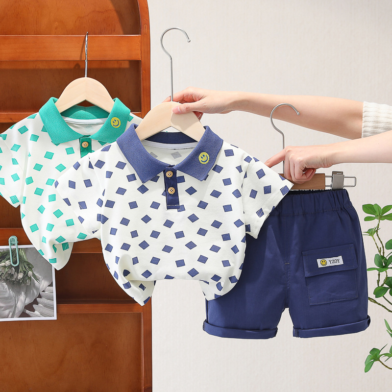 Summer new boys full print box lapel short sleeve suit foreign trade male baby full print short sleeve two-piece direct sales