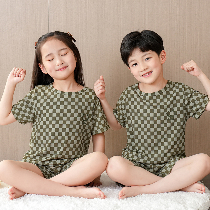 Picture of Children's pajamas boys' summer thin ice silk short-sleeved homewear boys' middle and big children girls' summer homewear