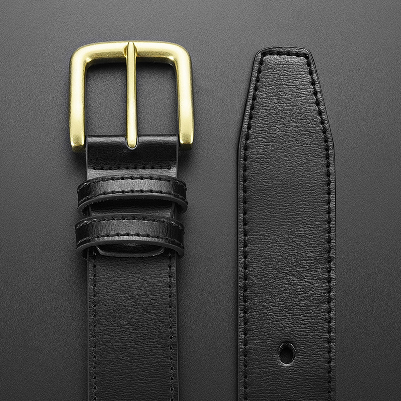 Picture of Men's Casual Belt Solid Zinc Alloy Buckle Two-Layer Cowhide Belt Pin Buckle Gold Buckle Retro Classic Style