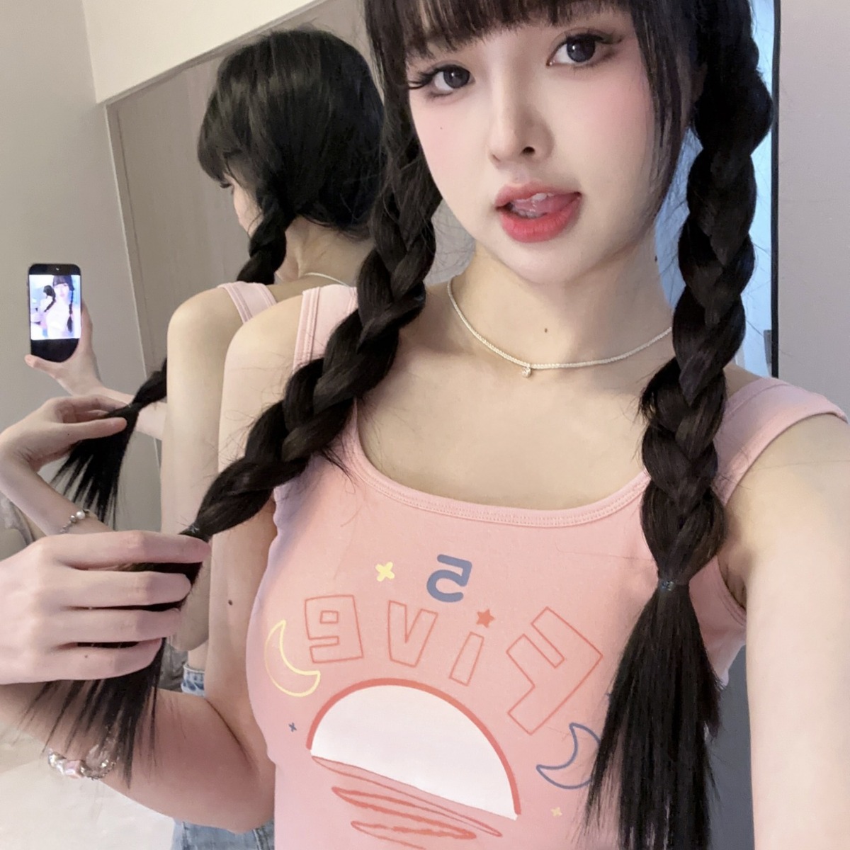 Women's vest summer New Girl's Japanese style inner wear with chest pad printed cartoon dopamine top clothes women's pink