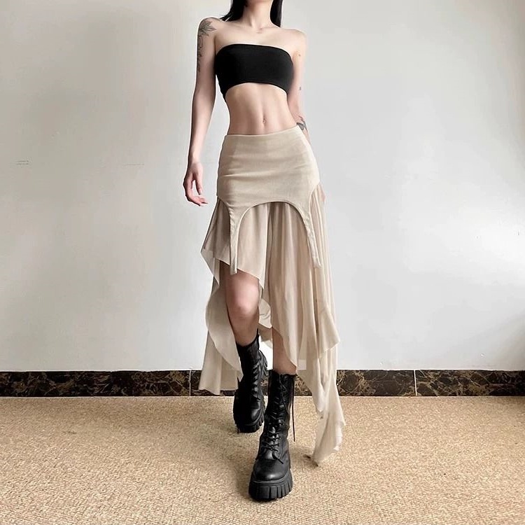 Millennium Spice Girl Style Lightweight Split Irregular Skirt Women's High Waist Navel-exposed Slim-fit All-match Skirt