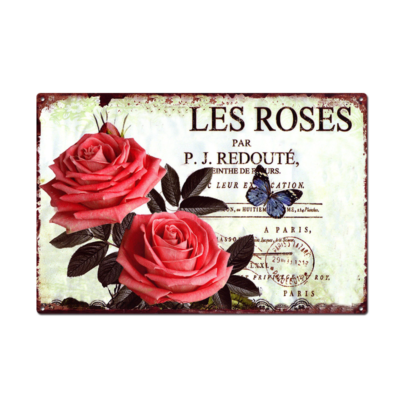 Picture of Cross-border American Country Retro Flower Figure Tin Painting Garden Pastoral Balcony Wall Wall Wall Old Decoration Pendant