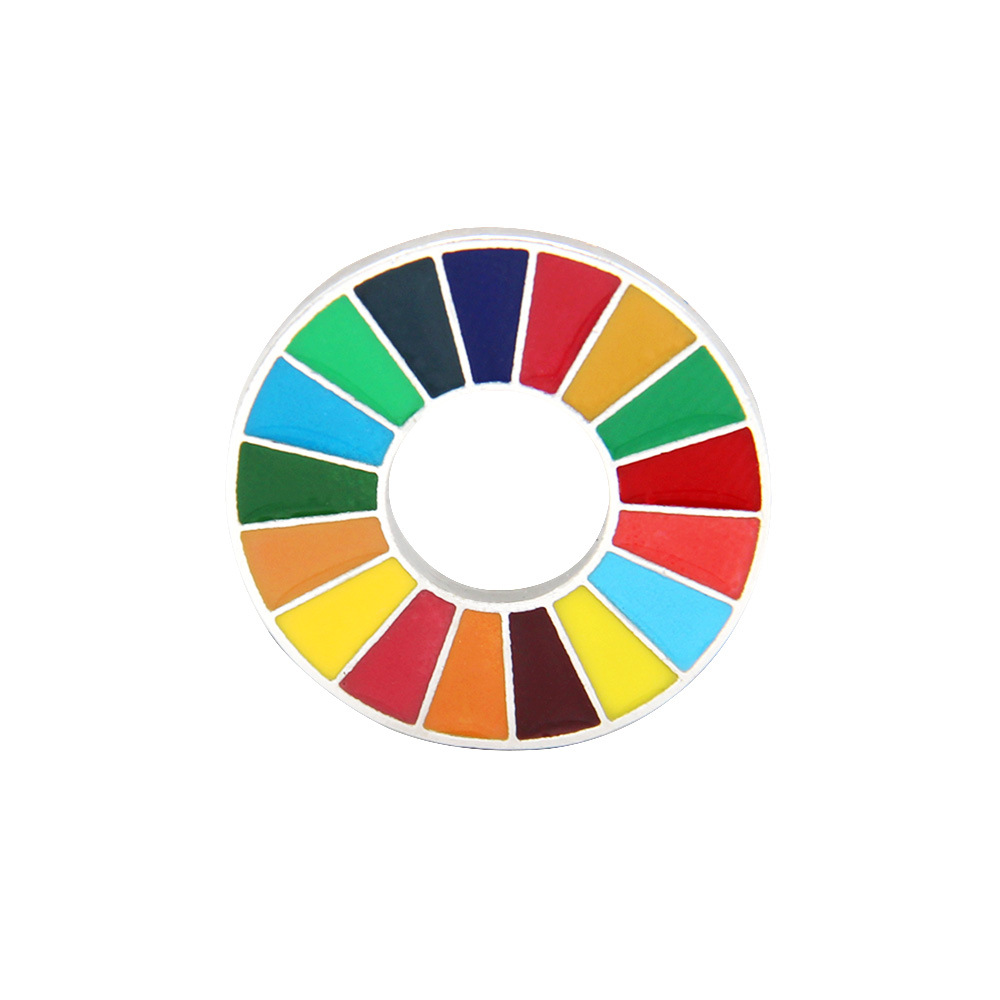 Picture of United Nations peace pigeon brooch sustainable development goal medal representative geometric pattern 17 color oil dripping necklace