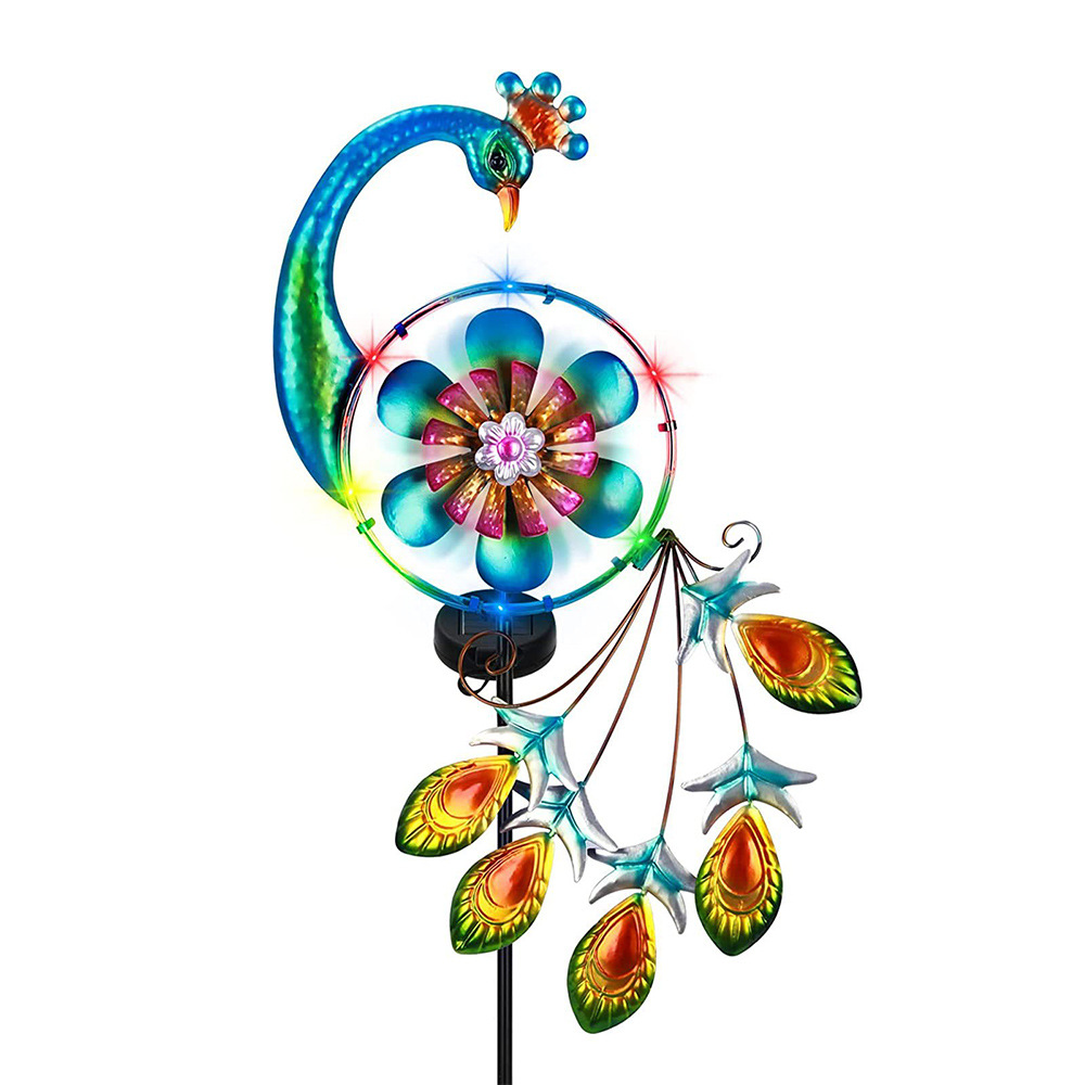 Picture of New Outdoor Solar Yard Atmosphere Lamp Garden Lawn Landscape Decoration Peacock Lamp Iron Windmill Ground Lamp