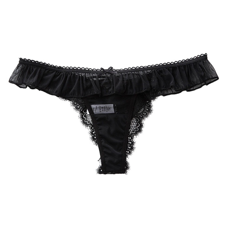 Summer Thin Pure Desire T-string Japanese Style Soft Cute Girl Sexy Perspective French Lace T-pants Solid Color Underwear
