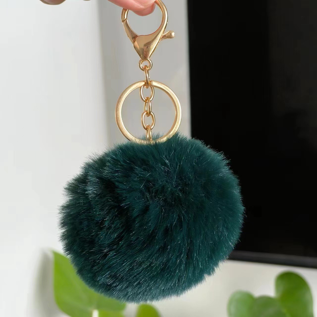 Picture of Spot 8cm imitation rex rabbit fur ball key chain net red fur ball doll bag pendant gift schoolbag girl heart