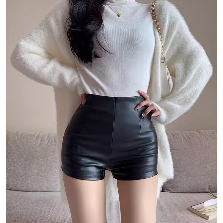 Hot girl sexy sheath bottoming all-match tight new shorts PU leather high waist slimming women's leather ultra short boot pants hot pants