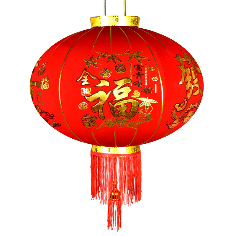 Picture of Flocking lantern long rod Spring Festival flannel red lantern decoration New Year balcony outdoor waterproof festive lantern wholesale