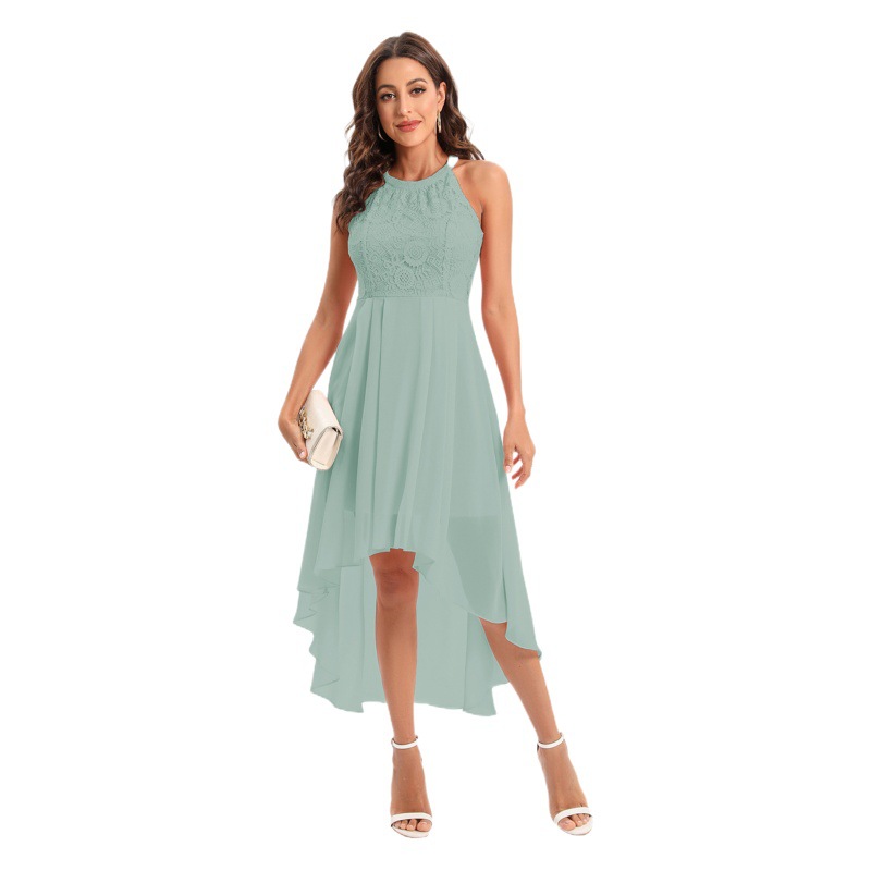 European quality new arrival amazon AliExpress neck lace chiffon large swing dress tuxedo dress short sleeve