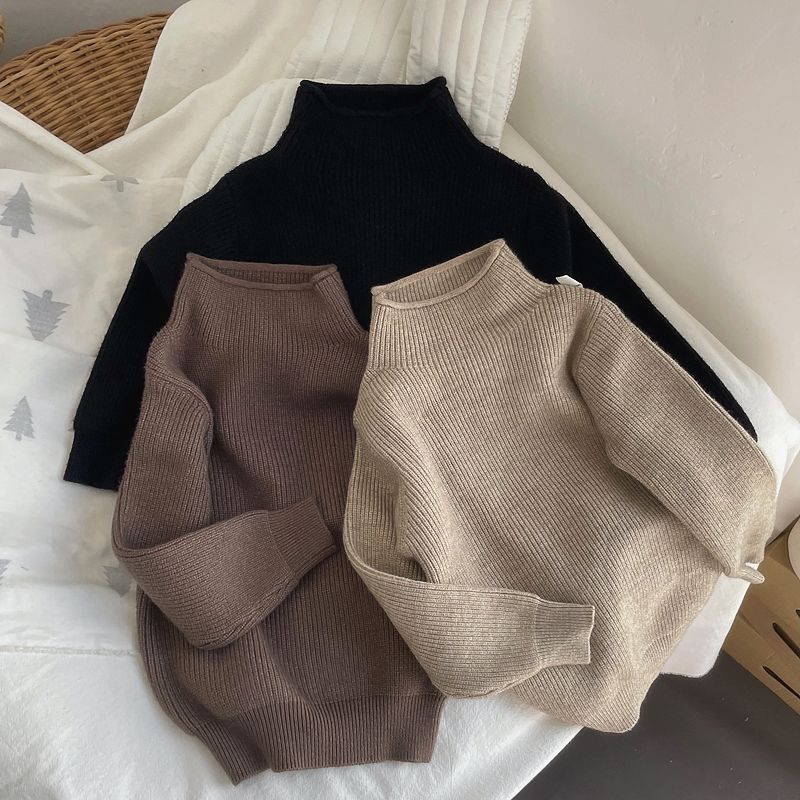 Picture of [in stock] South Korea children's baby half high collar solid color base shirt for boys and girls spring and autumn pullover new knitted