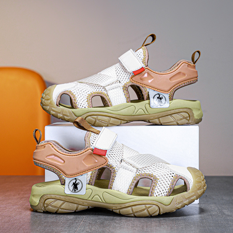 Children's Sandals Boys Baotou Summer New Mesh Breathable Soft Sole Middle and Big Kids Boys Wading Sports Beach Shoes