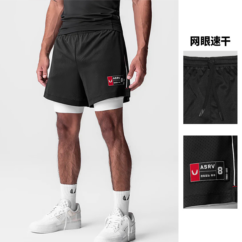 Men's Summer American-Style Youth Double-Layered Lined Sports Shorts with Multiple Pockets, Quick-Dry Running Shorts