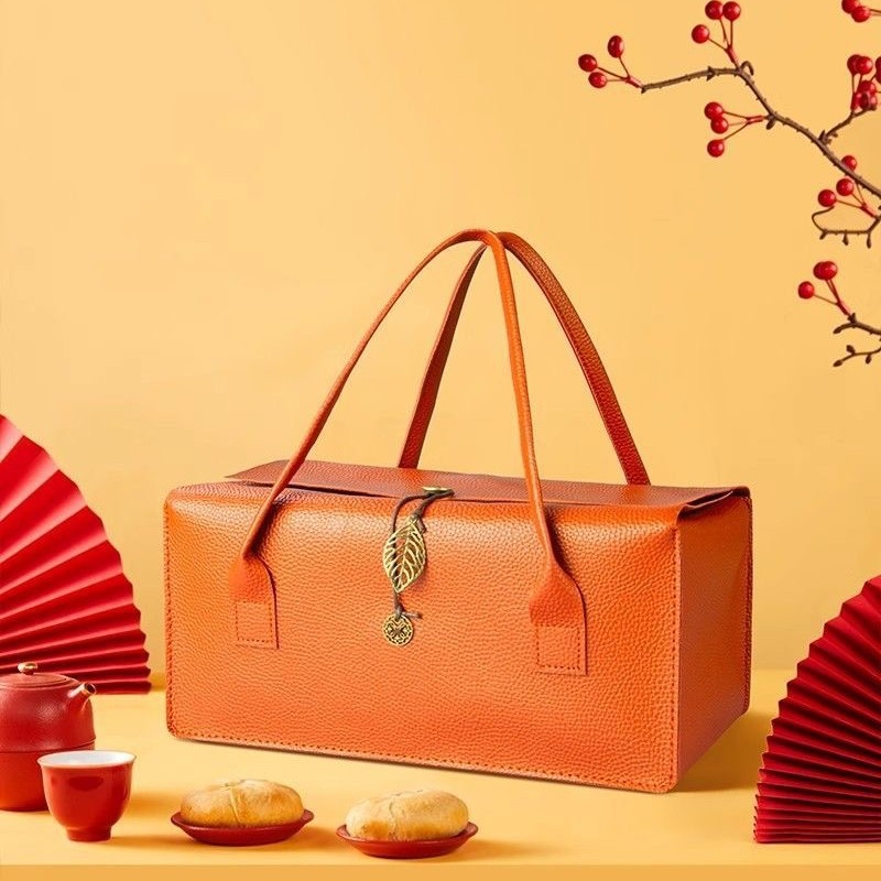 Leather Handbag Gift Box, Mooncake and Tea Luxury Packaging Box, Customizable Gift Box with Logo Printing, Nut Gift Box